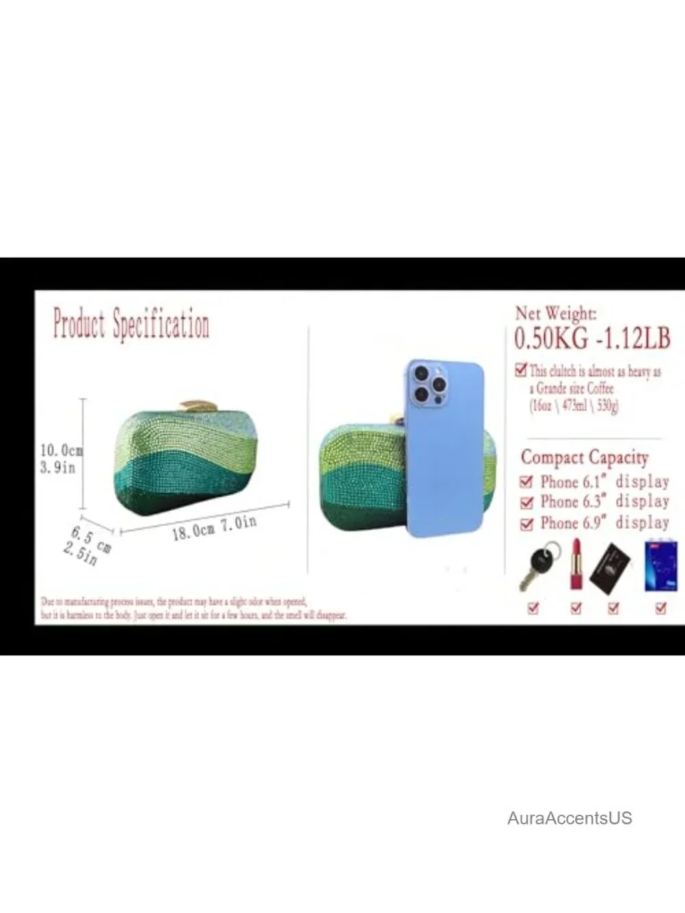 Mini Rhinestone Clutch Evening Bag with Detachable Chain Straps